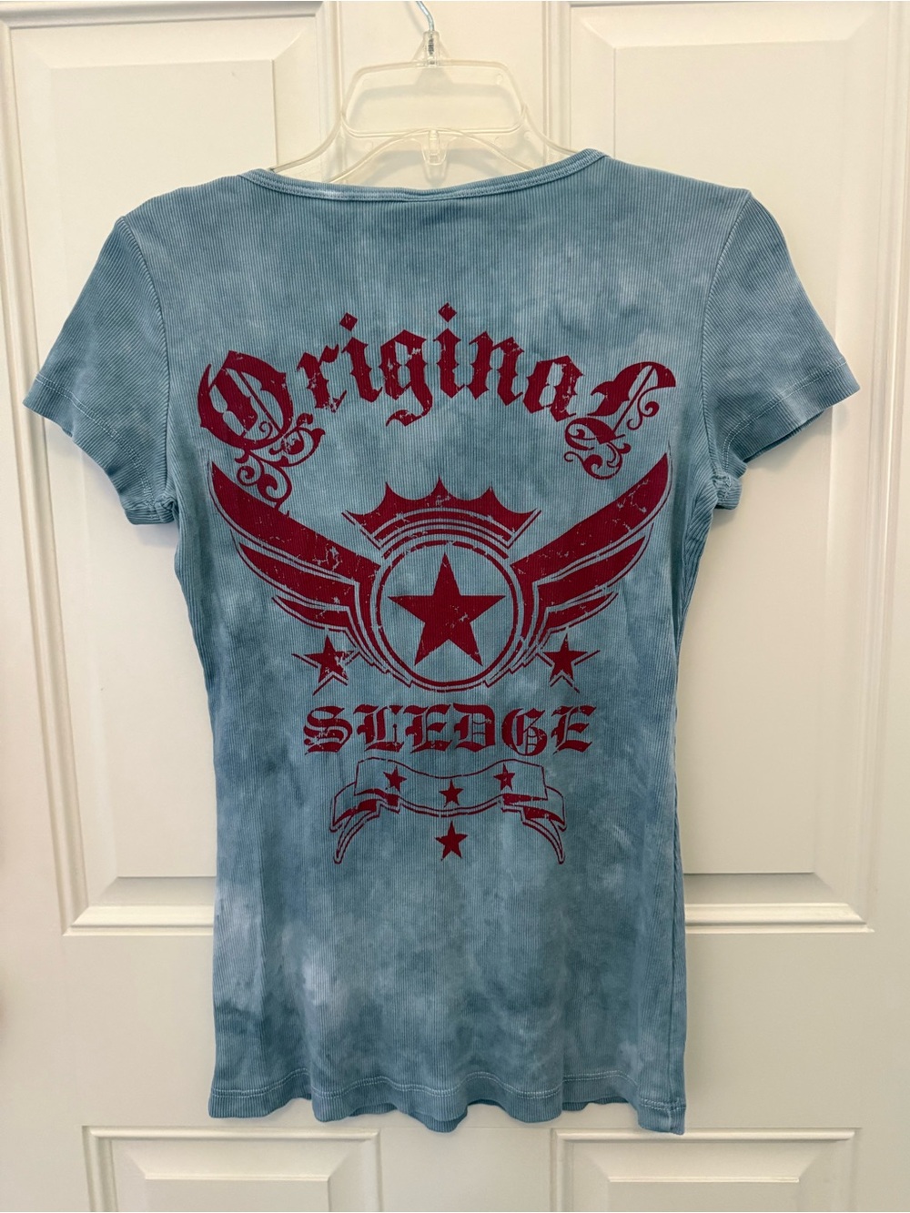 Sledge Blue Short-Sleeve Tee with Red Graphic Back